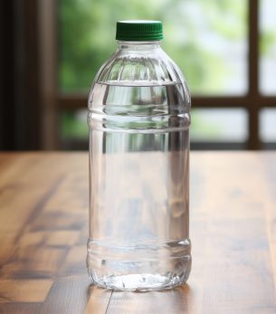 plastic water bottle, for mockup, on the table, product photography, presented, UHD, image stock --no text logo copy caption --style raw